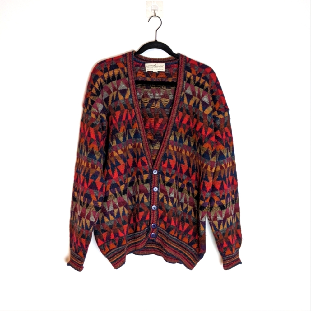 Rare Vintage Peruvian Connection Alpaca  Handmade Southwest Cardigan Size L